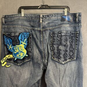 VTG Y2K‎ Pepe London Embroidered Baggy Jeans Mens Size 42x33 Hip Hop Skate Rave